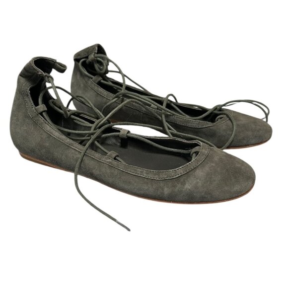 Joie Shoes - Joie Graphite Gray Suede Ballet Flats with Lace-Up Design Size 37 1/2